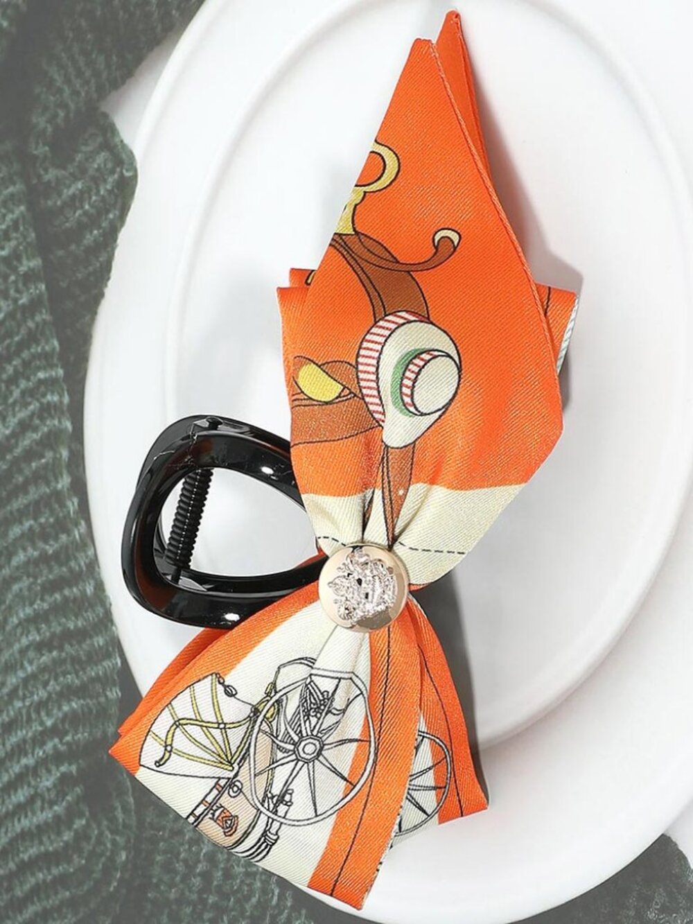 Equestrian Pattern Printed Bow Hair Claw Clip